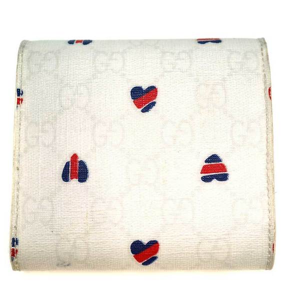 Gucci White Wallet Blue Tri Heart Canvas Charm Ribbon Red GG - Picture 1 of 13